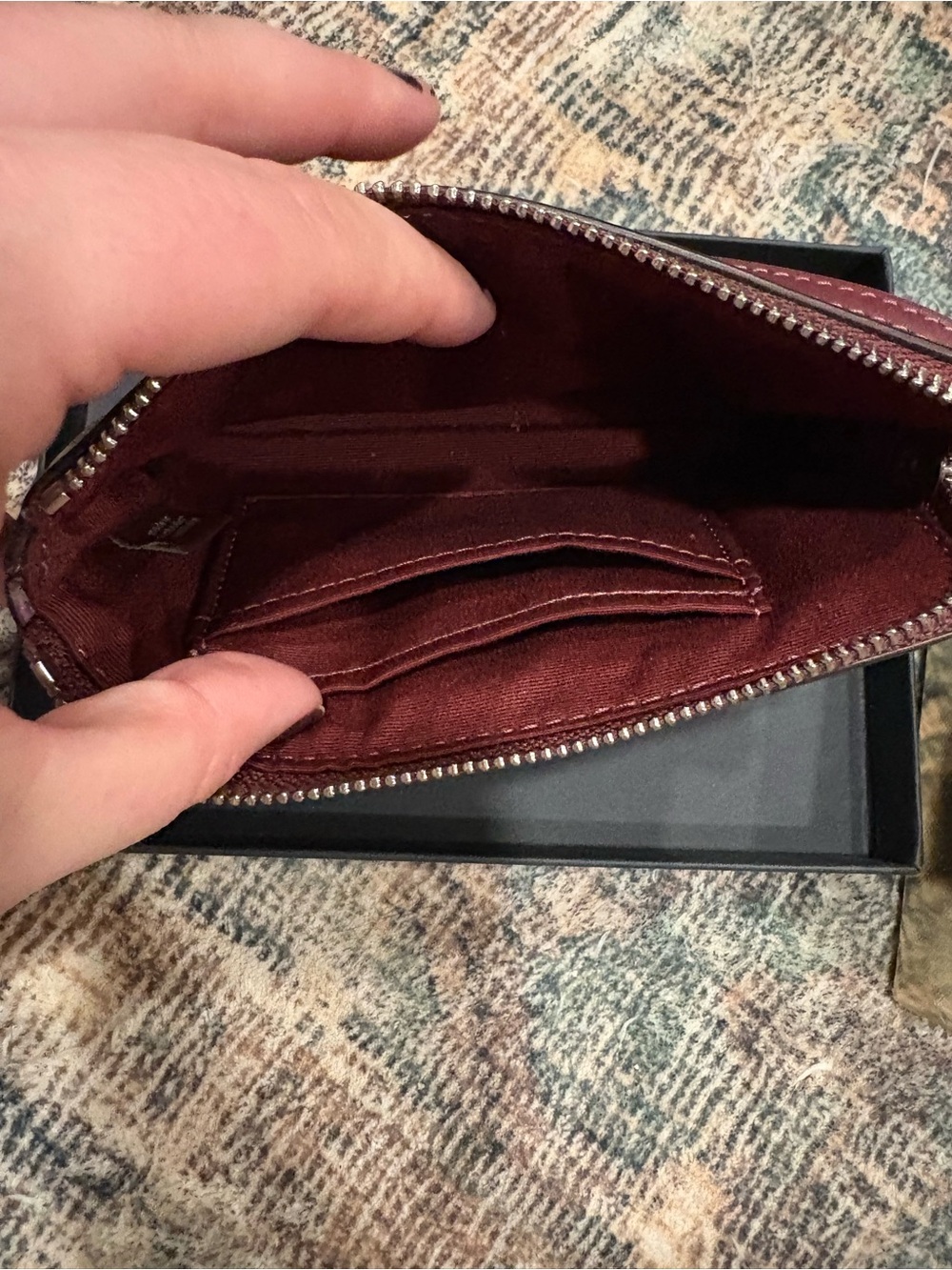 Coach Burgundy Embossed Signature Wristlet with Strap - Picture 7 of 8